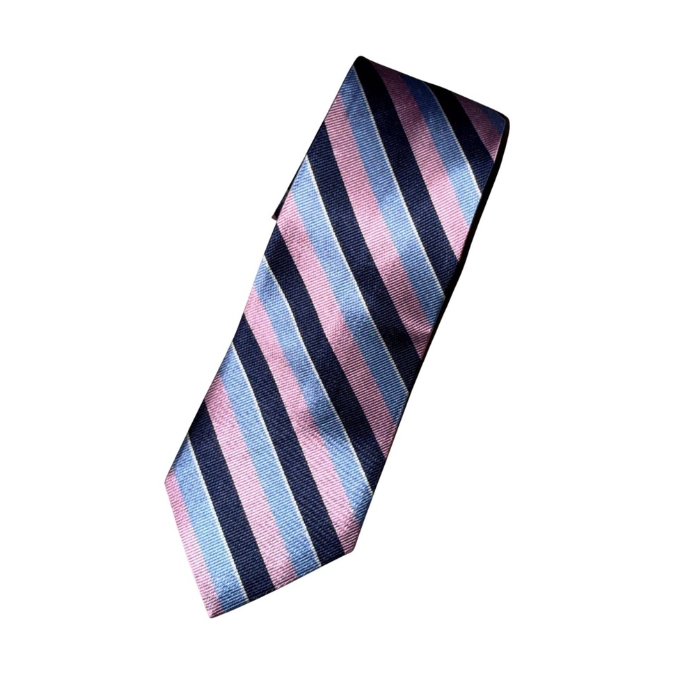 Jos. A. Bank Necktie One Size Blue Pink Striped Traveler Silk Stain Resistant